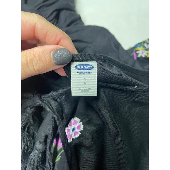 Old Navy Dark Floral Embroidered Midi Dress Sz S Baloon Sleeve Fairy Whimsical - Picture 11 of 15